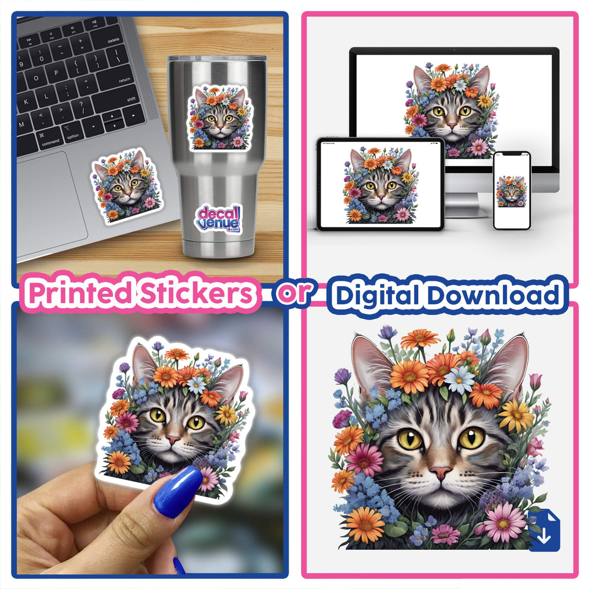 Cat Portrait Floral Accents PA55