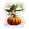 Cartoon frog standing on a pumpkin, available as stickers or digital artwork from Decal Venue.