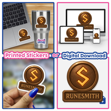 Runesmith – RPG-Style Skill Badge featuring a Bronze Rune Forgemaster icon, available as a unique sticker or digital artwork. Ideal for fans of RPG aesthetics from Decal Venue.
