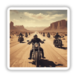Live Free: A dynamic group of people riding motorcycles on a dirt road, available as vibrant stickers or digital artwork from Decal Venue.