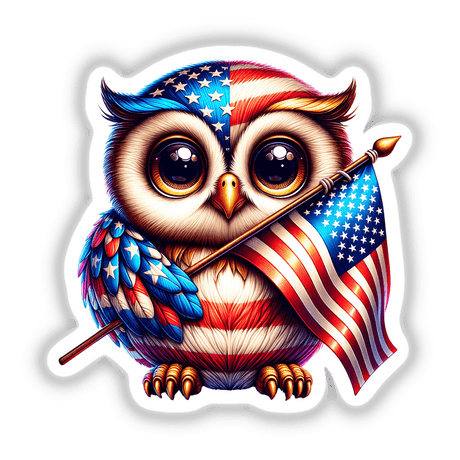 Patriotic Owl Holding American Flag