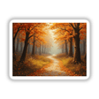 Cozy Fall Forest Path - Autumn iPad Pro 12.9-inch Wallpaper | Stickers or Download with Commercial Rights: features a serene, winding path through an orange-leaved forest, ideal for nature and autumn enthusiasts.