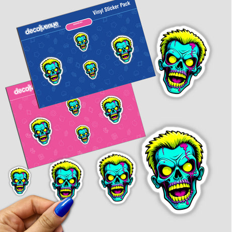 A Cool Neon Punk Zombie Skull sticker featuring detailed cartoon-style zombie and skull designs, showcasing unique vinyl art from Decal Venue.
