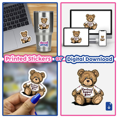 Cute and cuddly emotional support bear digital artwork available as printed stickers or digital download from Decal Venue, an online store offering unique stickers and digital art.