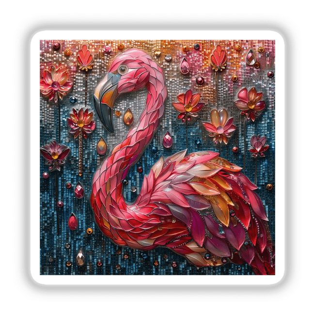 Flamingo Mosaic Jewels: A detailed mosaic artwork featuring a flamingo, available as stickers or digital artwork.