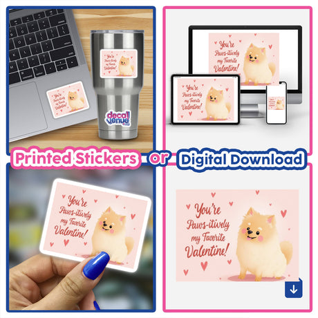Pomeranian Sticker and Clipart with Commercial Rights – Cute Dog Valentine’s Day Design featuring charming dog illustrations, ideal for laptops, cards, and digital downloads, perfect for unique creative projects.