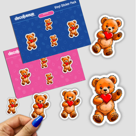 Cute Valentine's Day Teddy Bear stickers featuring cartoon bears holding hearts, available as decals or digital artwork from Decal Venue, perfect for adding charm to any project.