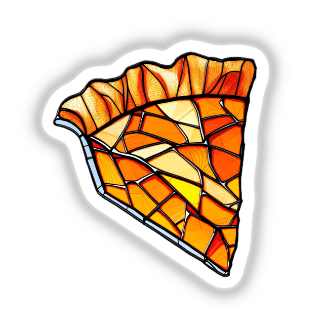 Pumpkin Pie Slice Stained Glass Art, depicting a vibrant slice of pizza, available as stickers or digital artwork from Decal Venue, known for unique artistic expressions.