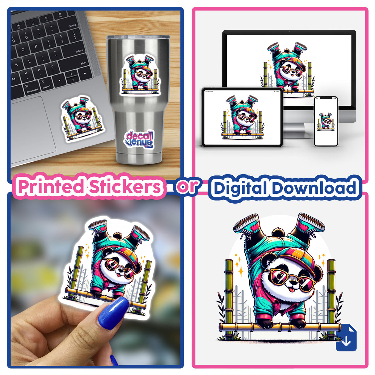 Hipster Panda Handstand on Bamboo Stick