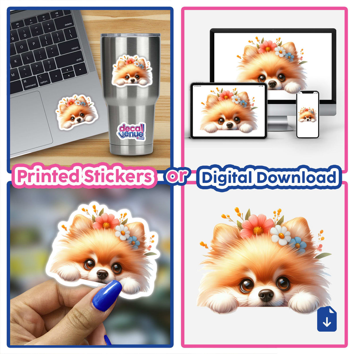 Peeking Pomeranian w/Floral Headband
