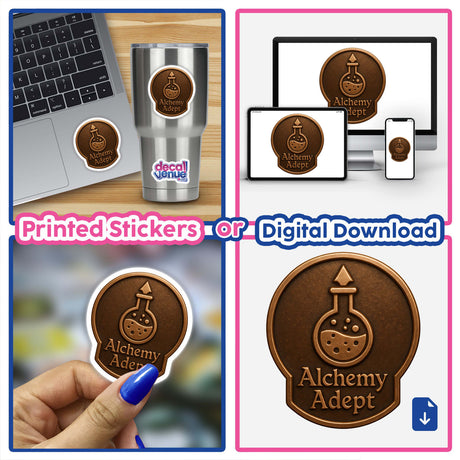 Alchemy Adept – RPG-Style Skill Badge, a detailed Bronze Alchemist Emblem, available as stickers or digital artwork, showcasing intricate design elements typical of Decal Venue's unique offerings.