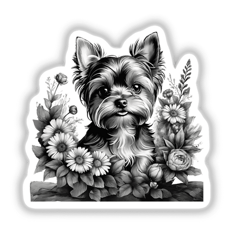 Yorkie Yorkshire Terrier Dog Portrait Floral Accents PA69