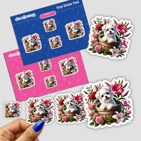 Maltese Dog Peeking Out of Flower Pot