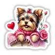 Watercolor Hearts and Roses Yorkie Dog featuring a cute terrier in a sweater surrounded by flowers, available as stickers or digital artwork from Decal Venue.