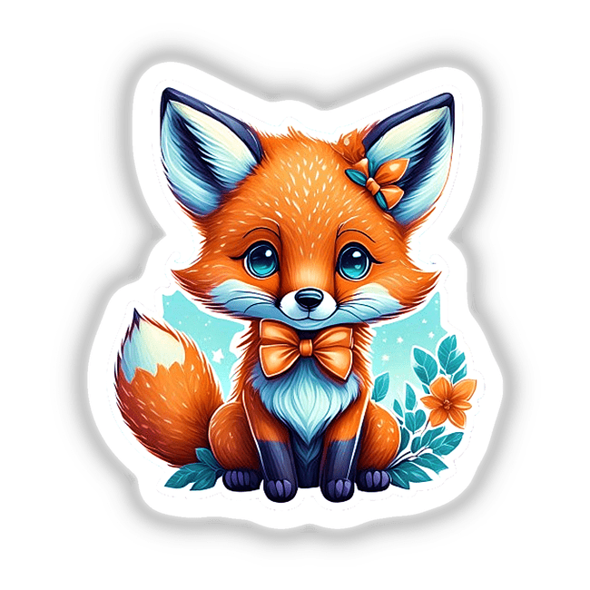 Baby Fox cartoon with a bow tie, available as stickers or digital artwork.