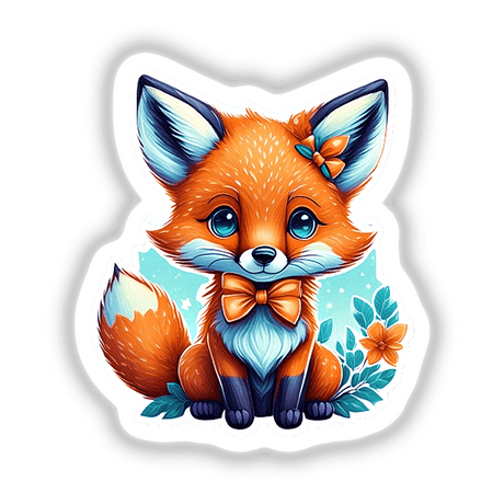 Baby Fox cartoon with a bow tie, available as stickers or digital artwork.
