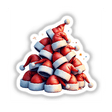 Christmas Santa Hats Pile: A collection of festive red and white Santa hats, available as stickers or digital artwork, embodying the unique and playful style of Decal Venue.