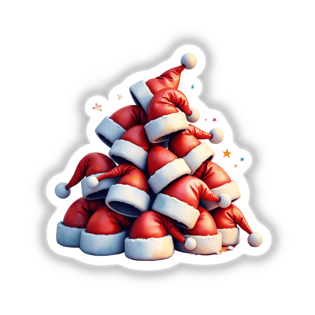 Christmas Santa Hats Pile: A collection of festive red and white Santa hats, available as stickers or digital artwork, embodying the unique and playful style of Decal Venue.