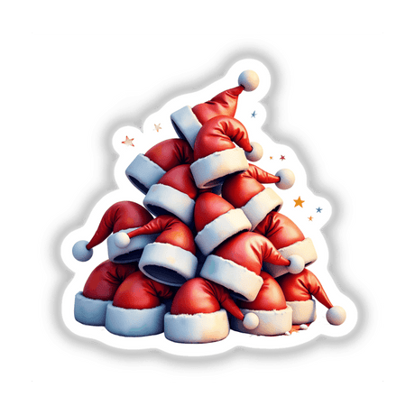 Christmas Santa Hats Pile: A collection of festive red and white Santa hats, available as stickers or digital artwork, embodying the unique and playful style of Decal Venue.