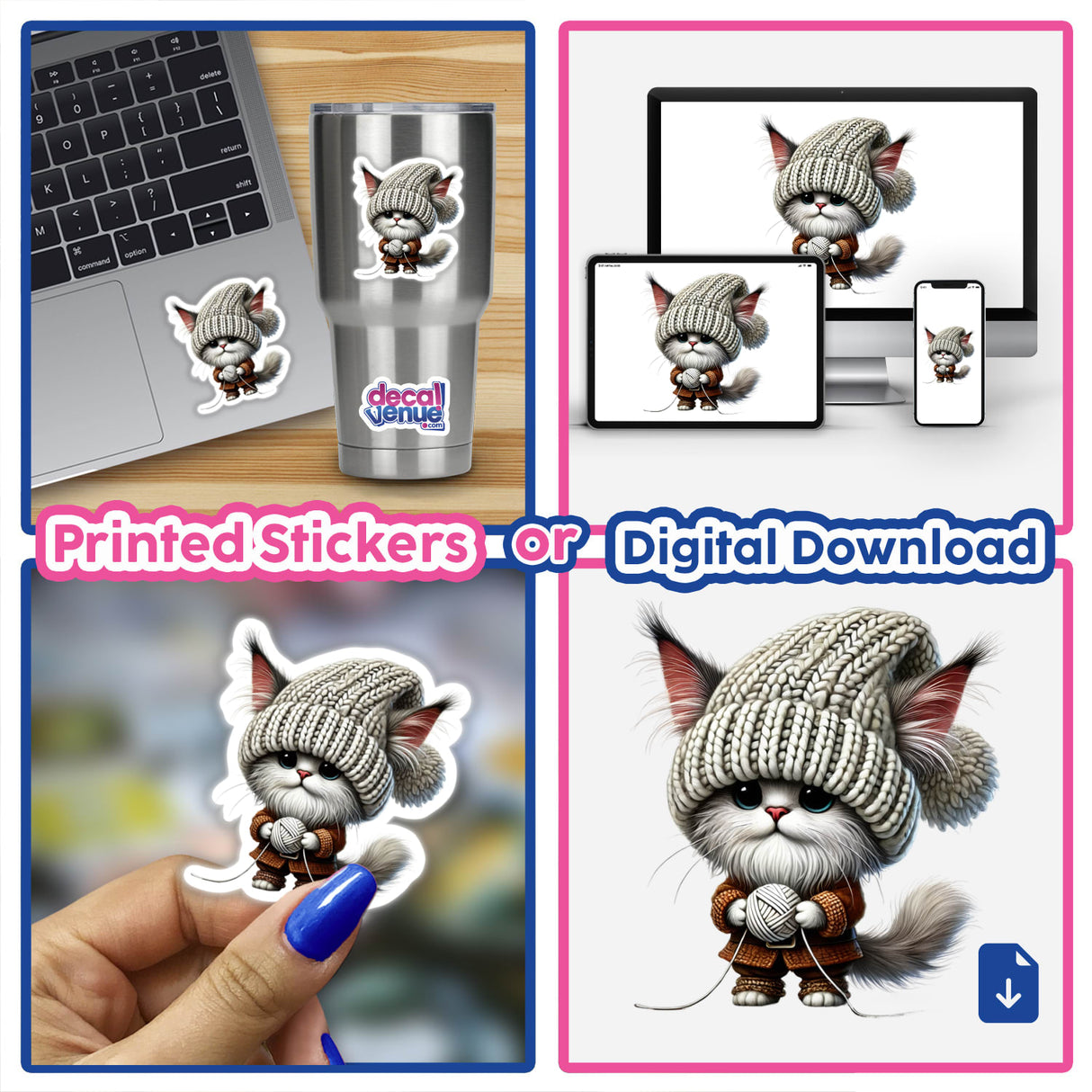 Turkish Angora Cat Gnome Holding Ball of Yarn