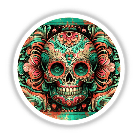 Colorful, ornate Day of the Dead skull digital artwork with intricate floral and pattern designs
