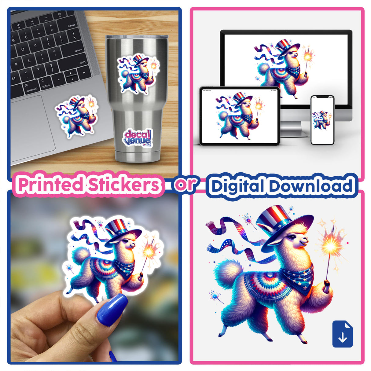 Llama Holding Sparkler American Flag Bandana