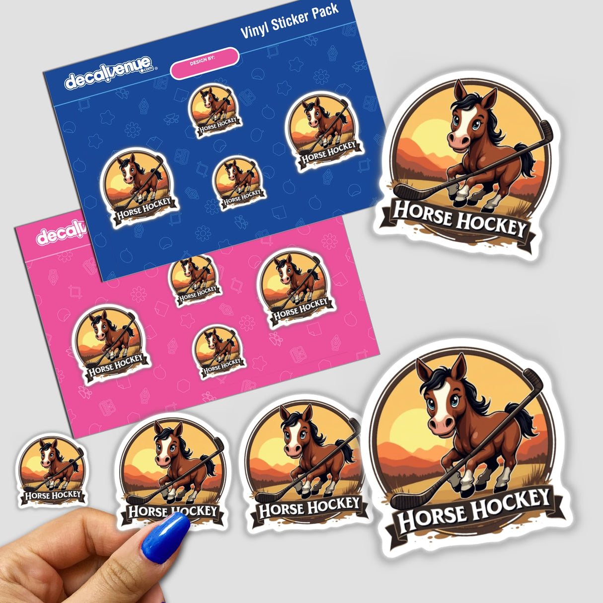 Horse Hockey Clipart - Stickers or Download with Commercial Rights, featuring a cartoon horse holding a stick. Available as stickers or digital artwork, perfect for unique, creative uses.