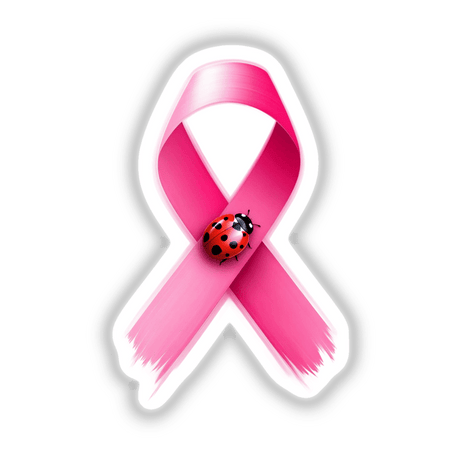 Ladybug Pink Ribbon Breast Cancer-3: A cartoon ladybug perched on a pink ribbon, available as a vinyl sticker or digital artwork from Decal Venue, highlighting support and awareness.