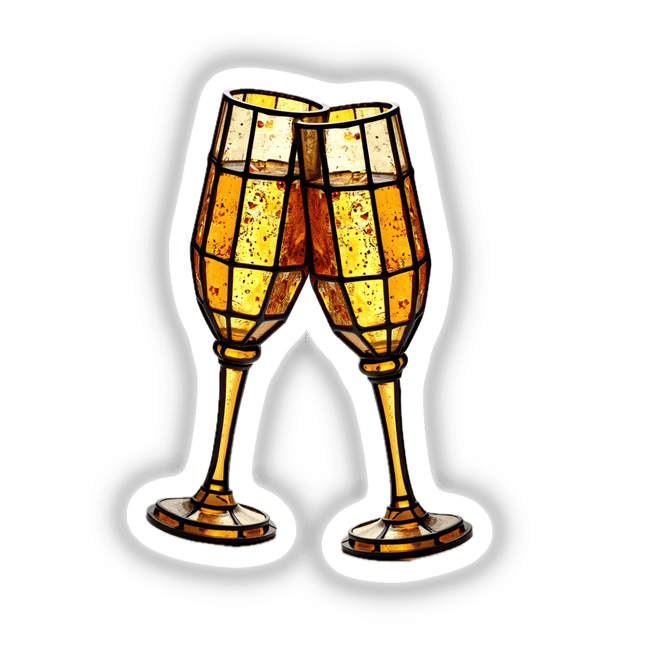Champagne Glasses Stained Glass Style, showcasing a close-up of elegant drinkware with liquid, available as stickers or digital artwork, reflecting Decal Venue's unique artistic offerings.