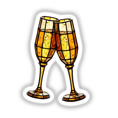 Champagne Glasses Stained Glass Style, showcasing a close-up of elegant drinkware with liquid, available as stickers or digital artwork, reflecting Decal Venue's unique artistic offerings.