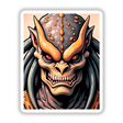 Cool Alien Predator Soldier cartoon illustration, available as unique stickers or digital artwork, showcasing a fictional character's head with distinctive art style, perfect for fans of imaginative designs.