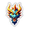 A Cool Fantasy Dragon: Cartoon blue dragon with yellow horns, available as stickers or digital artwork at Decal Venue.