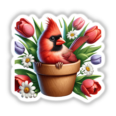 Cardinal Bird Peeking Out of Flower Pot