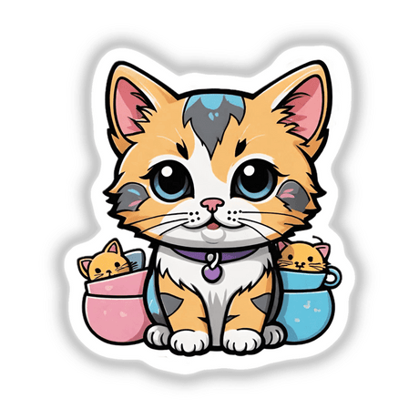 Mama cat and kittens in teas cups