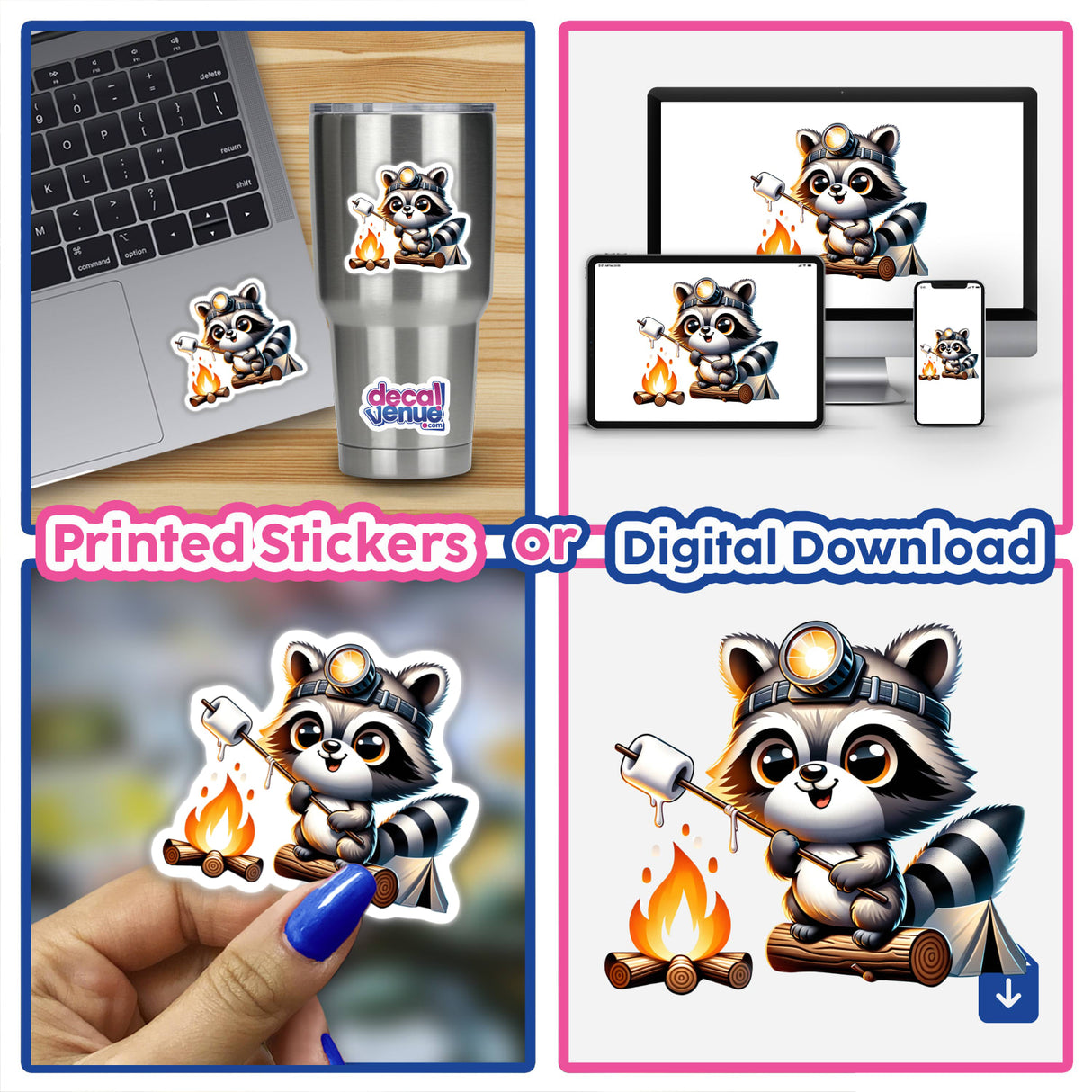 Raccoon Wearing Headlamp Roasting Marshmallows