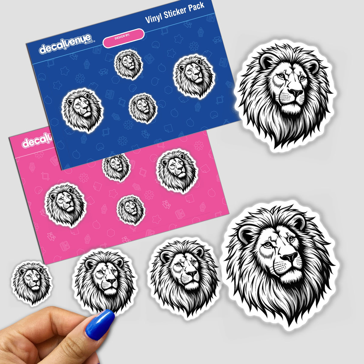 Majestic Black and White Lion Clipart – Stickers or Commercial Use Download, featuring detailed lion heads in various poses, perfect for unique decorations or digital art projects.