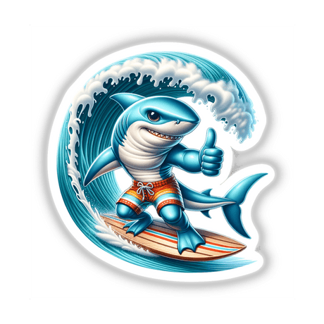 Shark Surfing on Surfboard Thumbs Up