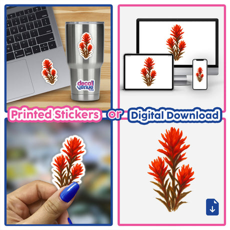 Wyoming State Flower Sticker or Clipart featuring an intricate Indian Paintbrush design, available with commercial rights. Ideal for use as stickers or digital artwork from Decal Venue.