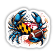 Bold blue crab, Maryland state flag, and football splatter art