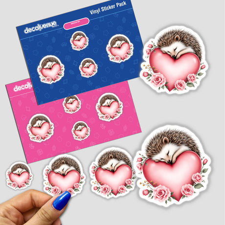 Sleeping Hedgehog with Roses and Hearts stickers featuring a serene hedgehog nestled among flowers and hearts, capturing tranquility and love, perfect for personalizing spaces or gifting.