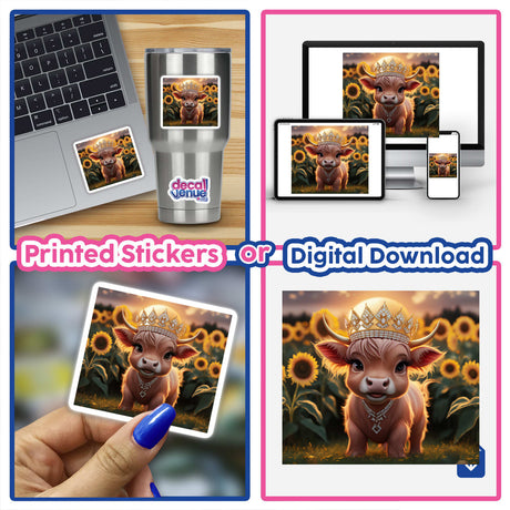 Baby Highland Cow Crown Sunflowers