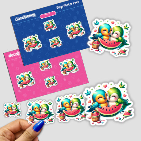 Two Lovebirds Sharing a Watermelon