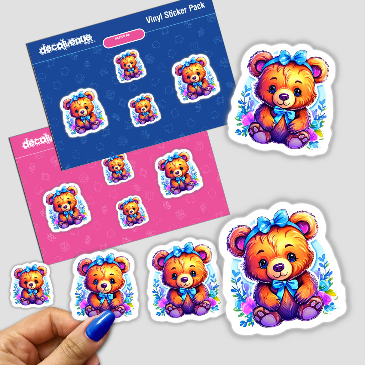 Baby bear stickers featuring cartoon teddy bears in various poses, available as both physical stickers and digital artwork.