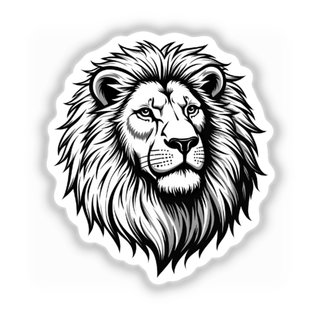 Majestic Black and White Lion Clipart - Stickers or Commercial Use Download: Detailed sketch of a lion's head with a flowing mane, available as stickers or digital artwork from Decal Venue.