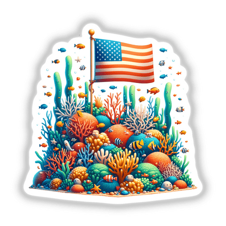 Coral Reef with Fish and American Flag