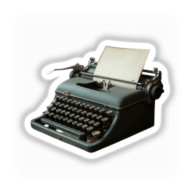Old Typewriter Dark Academia Sticker or Clipart with Commercial Rights Download, featuring a vintage typewriter with paper inserted, ideal for adding a classic touch to projects or decor.