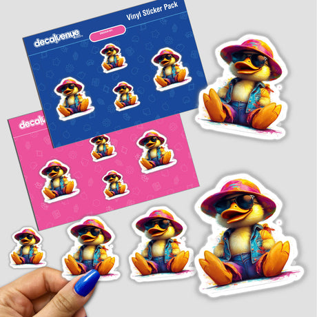 Stylish Duck stickers featuring cartoon ducks wearing hats and sunglasses, available as physical stickers or digital artwork.