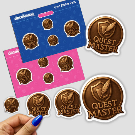 Quest Master – RPG-Style Skill Badge (Bronze Heroic Shield) depicted as a detailed emblem, available as stickers or digital artwork, featuring intricate design elements typical of Decal Venue's unique style.