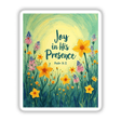 Fauvist Spring Primrose “Joy in His Presence” Psalm 16:11 Sticker or Clipart features a painting of flowers and text, available as unique vinyl stickers or digital art from Decal Venue.