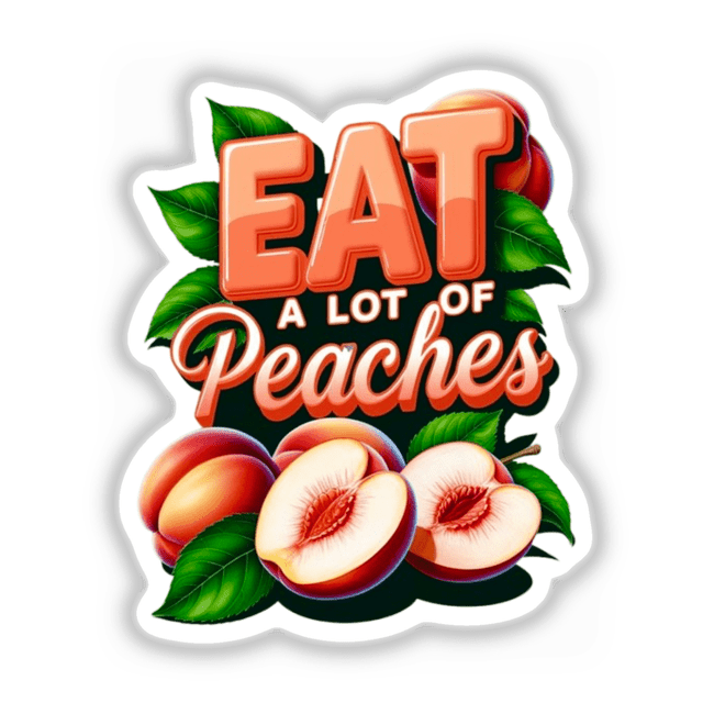 Eat a Lot of Peaches Clipart - Stickers or Commercial Use Download: Close-up of vibrant peaches with leaves, perfect for stickers or digital art, showcased against a black background.